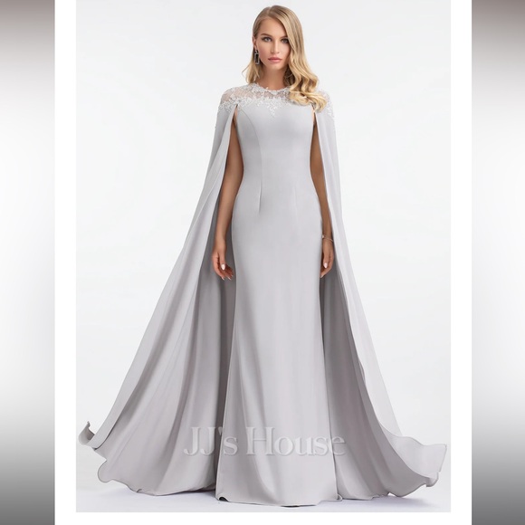 JJs House Dresses & Skirts - JJs House Elegant Long Sleeve Gray Dress with Cape